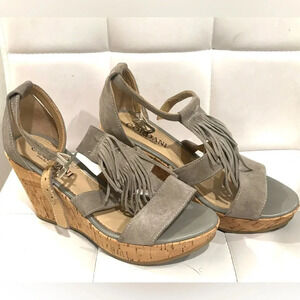 Cordani Ophelia Fringe suede ankle strap wedge sandals Grey 8